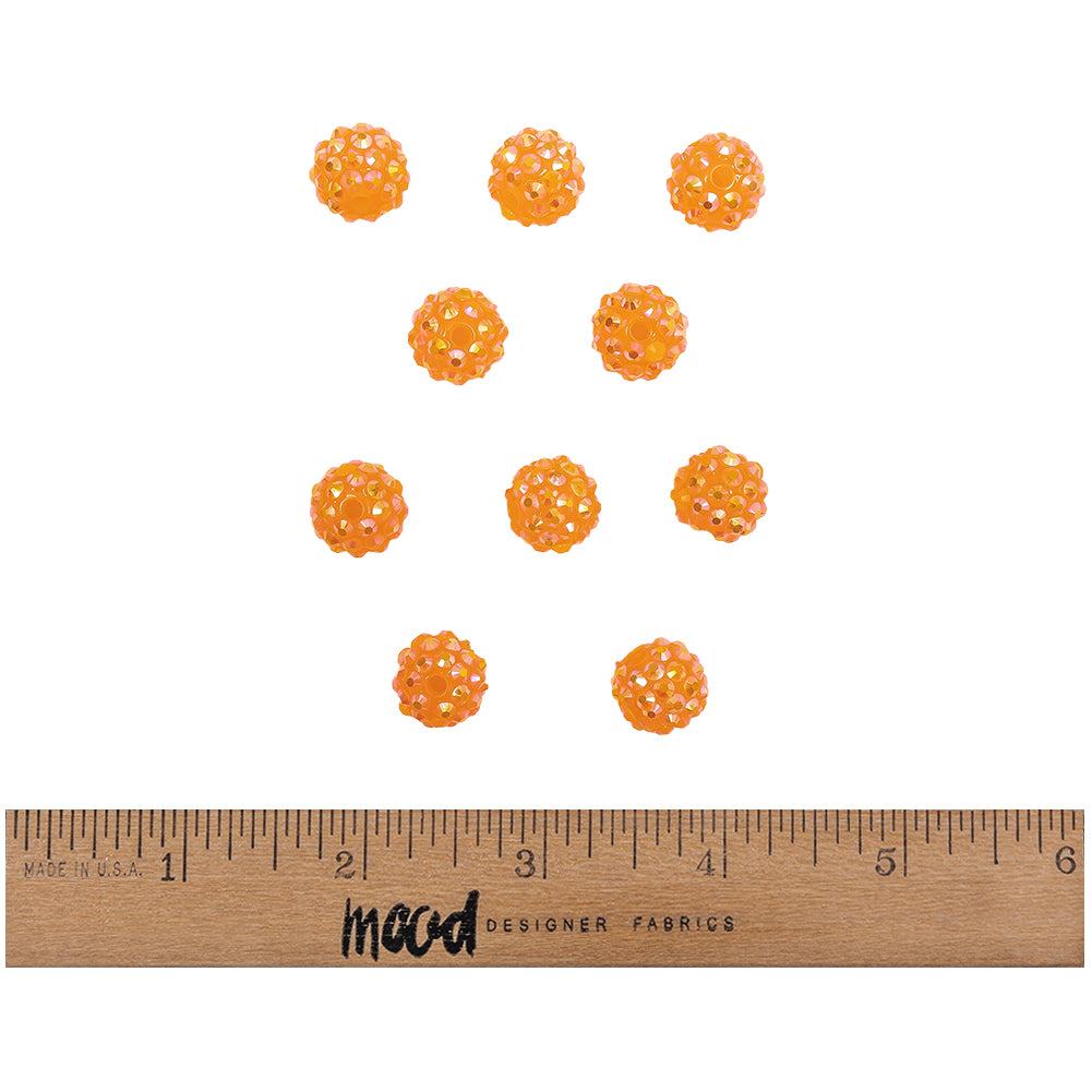 Orange AB Rhinestone and Resin Faceted 14mm Beads - 10pc Full