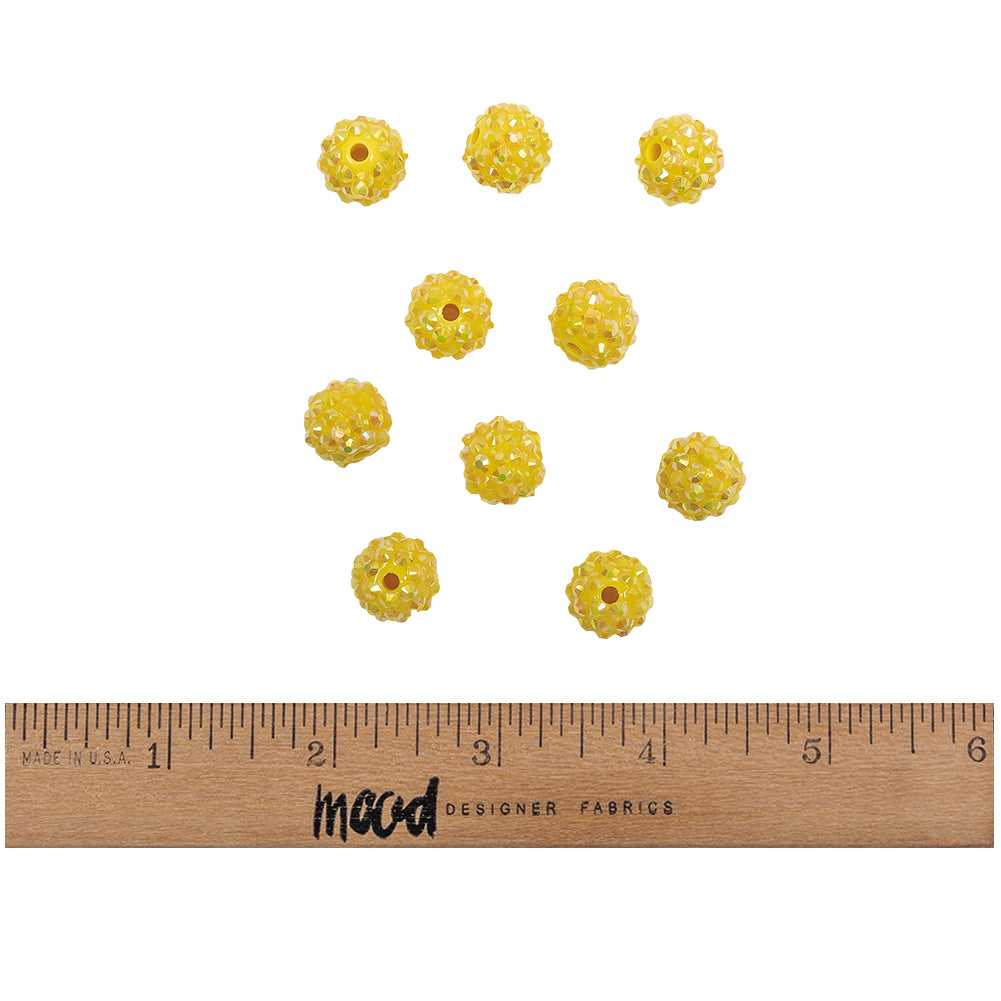 Yellow AB Rhinestone and Resin Faceted 14mm Beads - 10pc Full