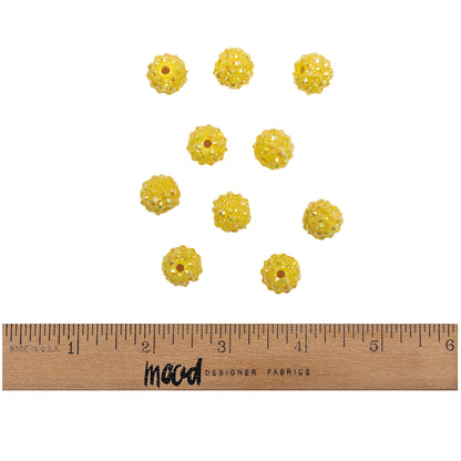 Yellow AB Rhinestone and Resin Faceted 14mm Beads - 10pc Full