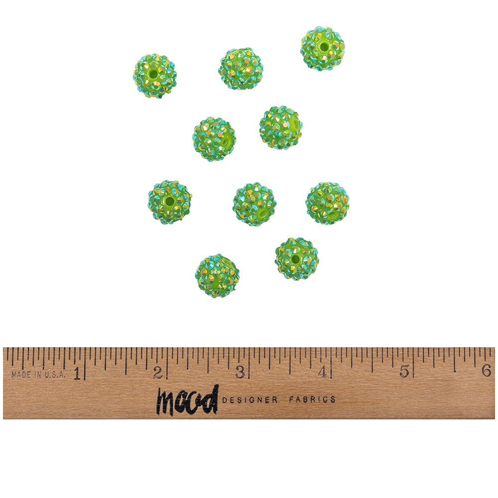 Green AB Rhinestone and Resin Faceted 14mm Beads - 10pc Full