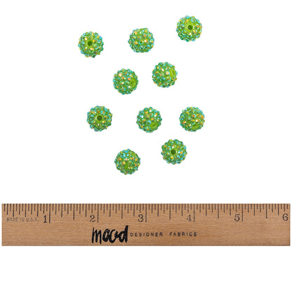 Green AB Rhinestone and Resin Faceted 14mm Beads - 10pc Full