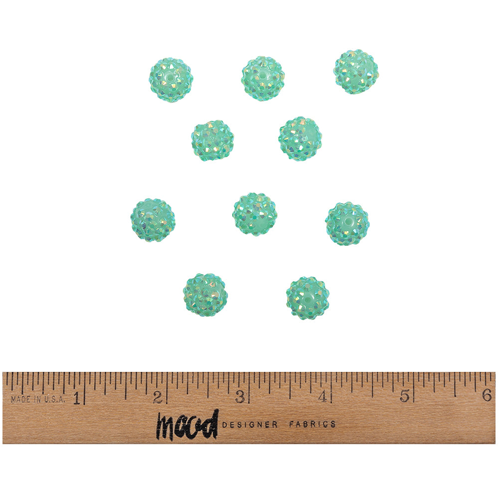 Aqua AB Rhinestone and Resin Faceted 14mm Beads - 10pc Full