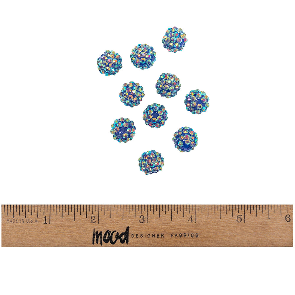 Blue AB Rhinestone and Resin Faceted 14mm Beads - 10pc Full