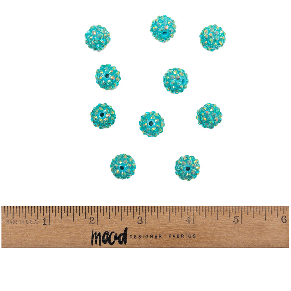 Turquoise AB Rhinestone and Resin Faceted 14mm Beads - 10pc Full