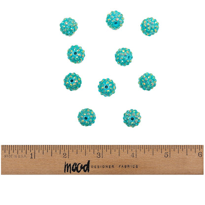 Turquoise AB Rhinestone and Resin Faceted 14mm Beads - 10pc Full