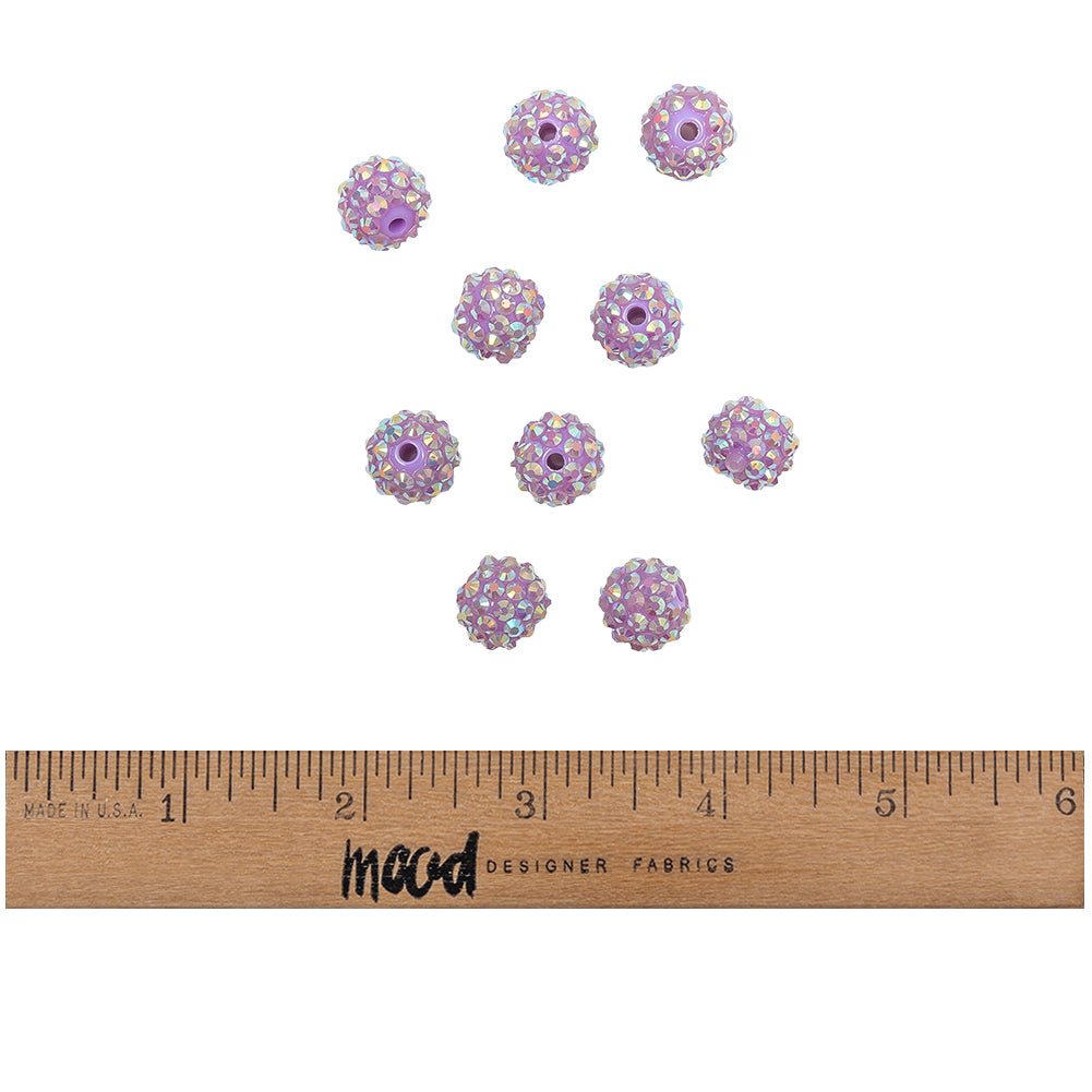 Purple AB Rhinestone and Resin Faceted 14mm Beads - 10pc Full
