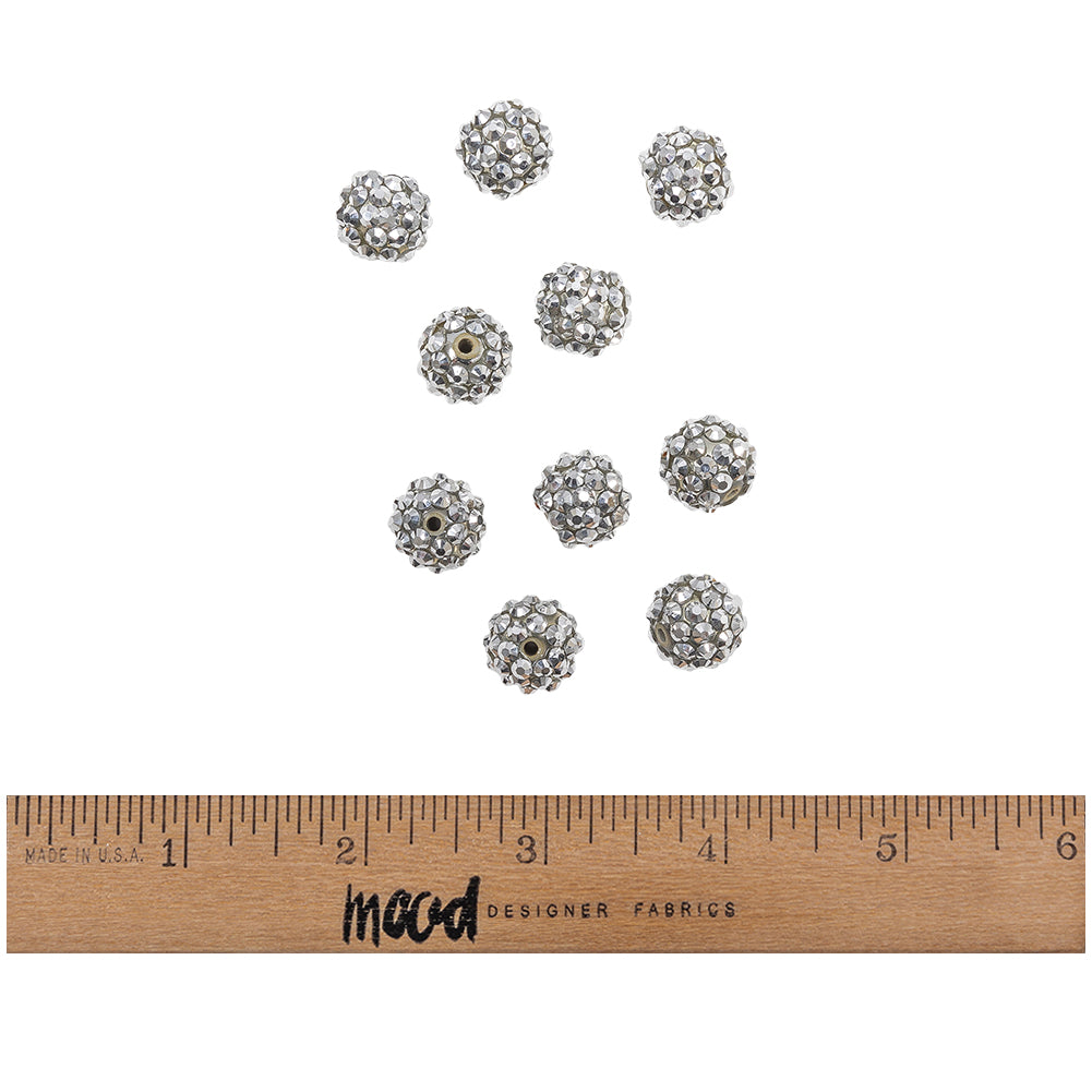 Silver AB Rhinestone and Resin Faceted 14mm Beads - 10pc Full
