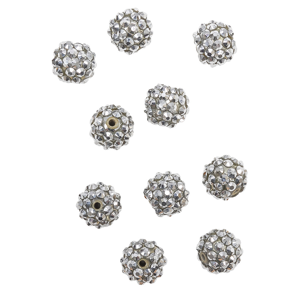 Silver AB Rhinestone and Resin Faceted 14mm Beads - 10pc