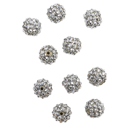 Silver AB Rhinestone and Resin Faceted 14mm Beads - 10pc