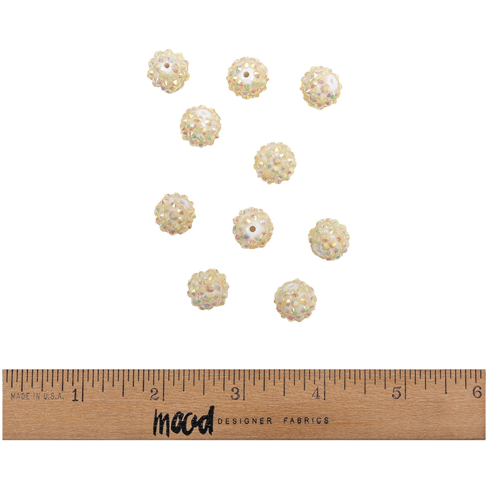 White AB Rhinestone and Resin Faceted 14mm Beads - 10pc Full
