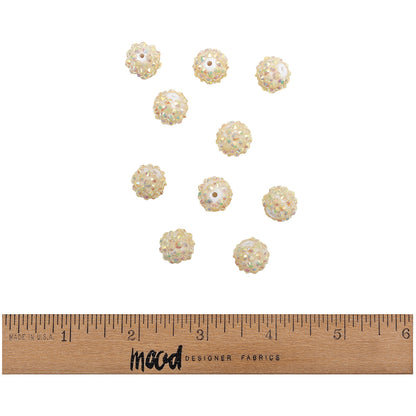 White AB Rhinestone and Resin Faceted 14mm Beads - 10pc Full