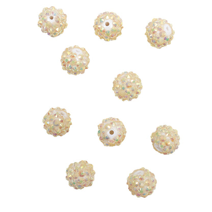 White AB Rhinestone and Resin Faceted 14mm Beads - 10pc