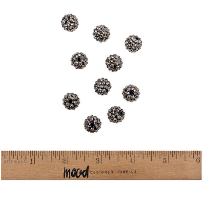 Gunmetal Rhinestone and Resin Faceted 14mm Beads - 10pc Full