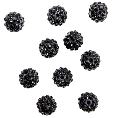 Black Rhinestone and Resin Faceted 14mm Beads - 10pc