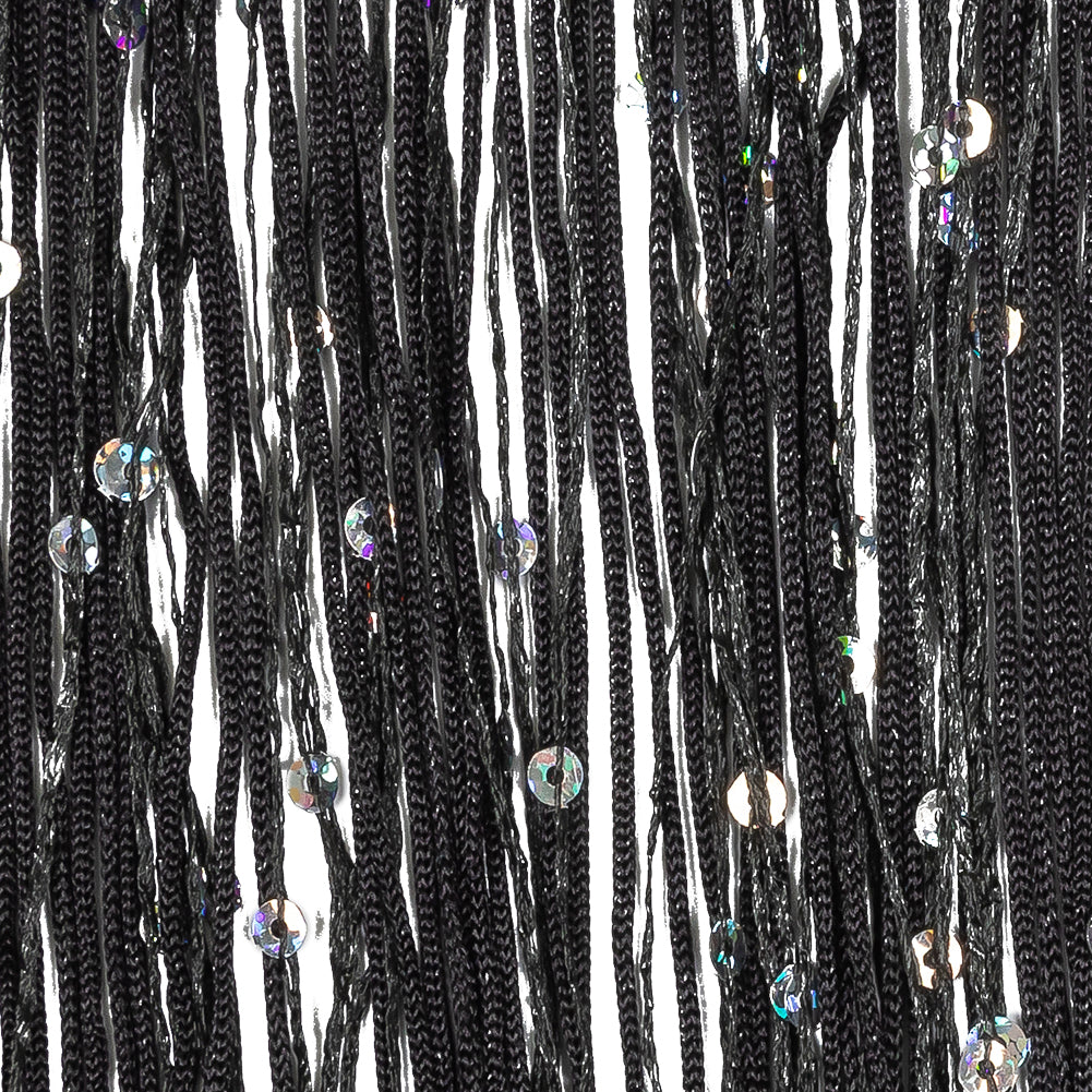 Black Holographic Sequins Chainette Fringe - 6"