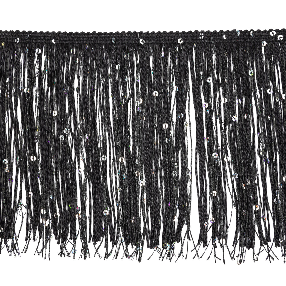 Black Holographic Sequins Chainette Fringe - 6"