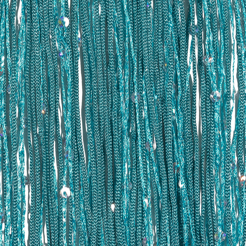Turquoise Holographic Sequins Chainette Fringe - 6" - Detail