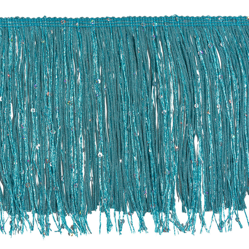 Turquoise Holographic Sequins Chainette Fringe - 6"