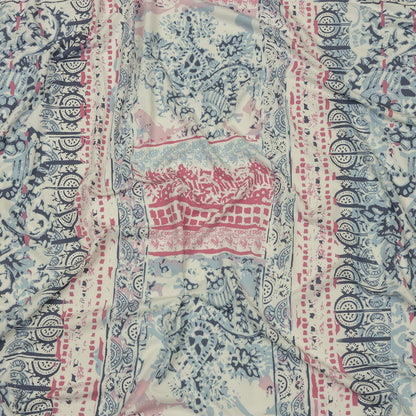 Blue Gray, Pink and White Abstract Patchwork Stretch Polyester ITY Jersey Panel