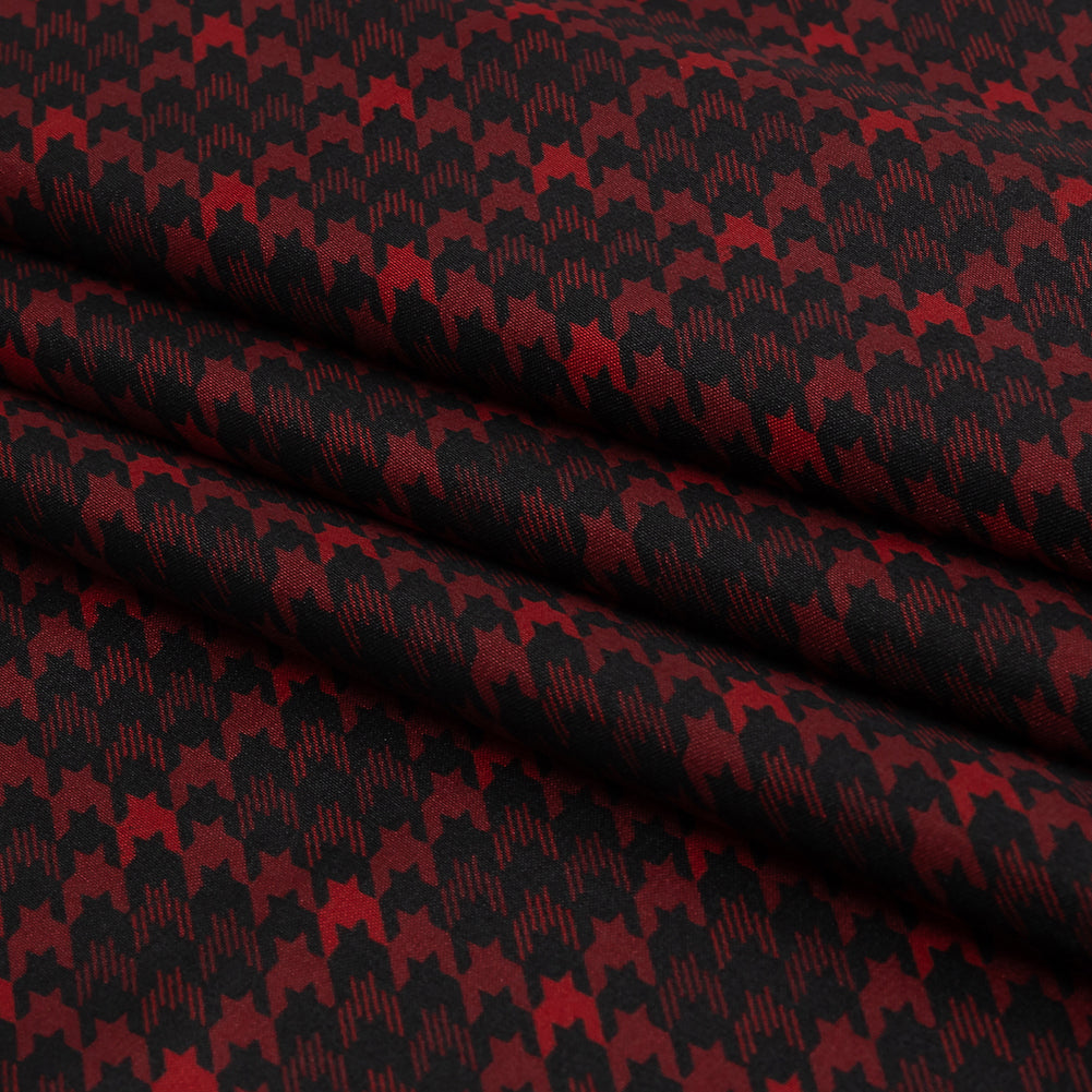 Racing Red and Black Houndstooth Check Polyester Twill Lining Folded