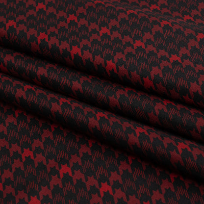 Racing Red and Black Houndstooth Check Polyester Twill Lining Folded