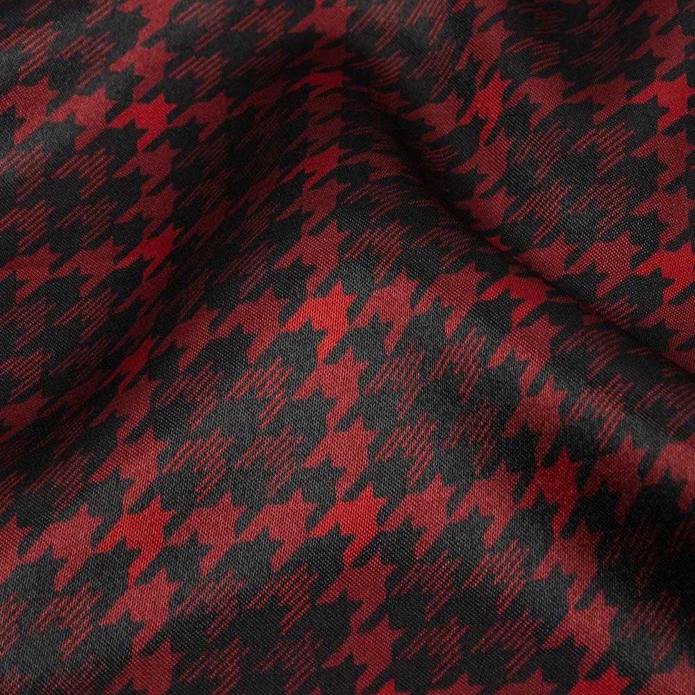 Racing Red and Black Houndstooth Check Polyester Twill Lining Detail