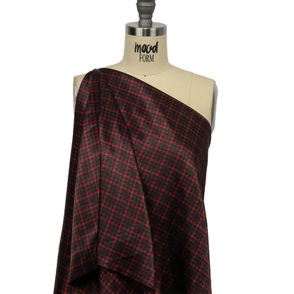Racing Red and Black Houndstooth Check Polyester Twill Lining Drape