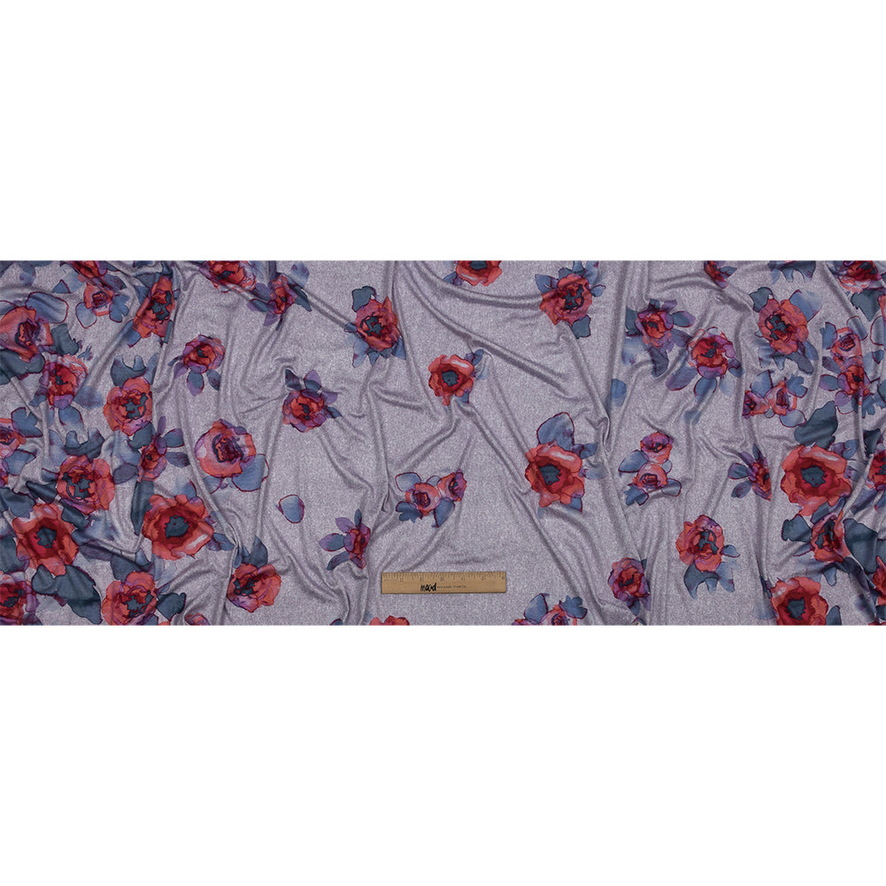 Heathered Purple, Indigo and Pink Floral Borders Stretch Rayon Jersey - Full