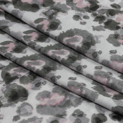 White, Gray and Pink Abstracted Floral Stretch Rayon Jersey Folded