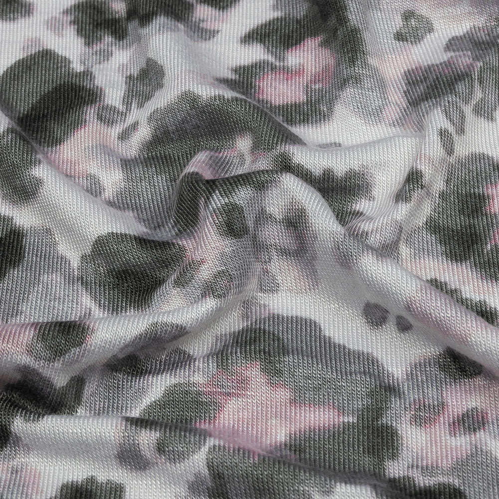 White, Gray and Pink Abstracted Floral Stretch Rayon Jersey Detail