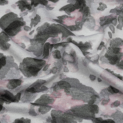 White, Gray and Pink Abstracted Floral Stretch Rayon Jersey Detail