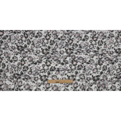 White, Gray and Pink Abstracted Floral Stretch Rayon Jersey Full