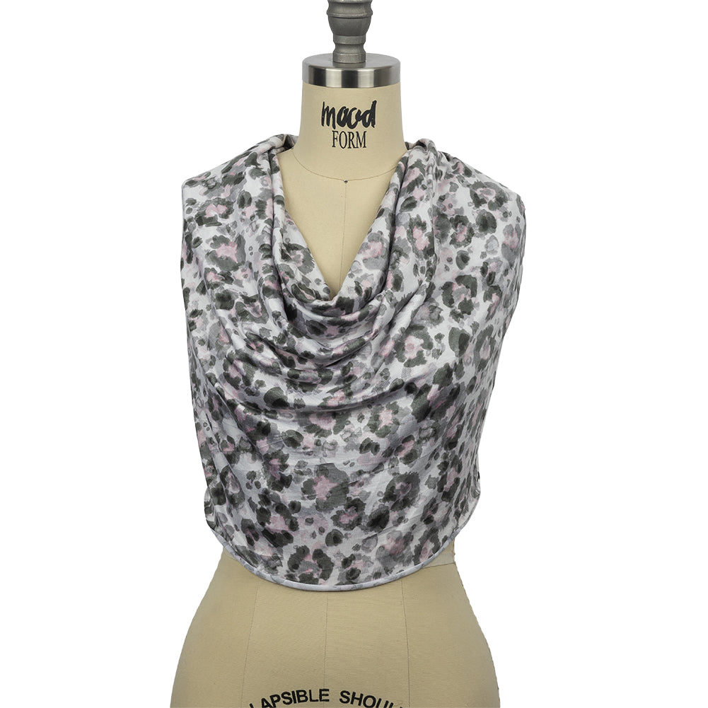 White, Gray and Pink Abstracted Floral Stretch Rayon Jersey Drape