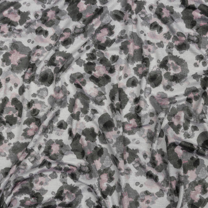 White, Gray and Pink Abstracted Floral Stretch Rayon Jersey