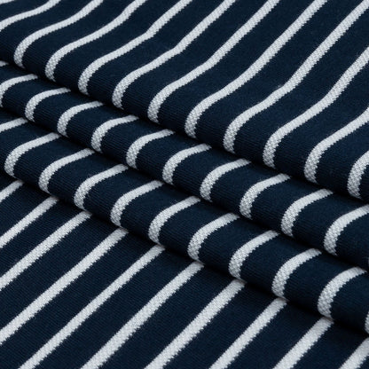 Navy and White Pique Stripes Cotton and Polyester Jacquard Knit