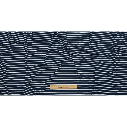 Navy and White Pique Stripes Cotton and Polyester Jacquard Knit