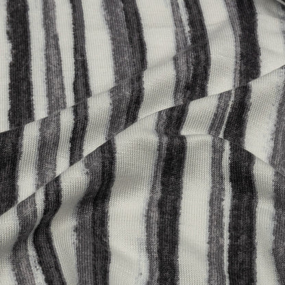 Cool Gray and Off White Painterly Stripes Stretch Rayon Jersey Detail