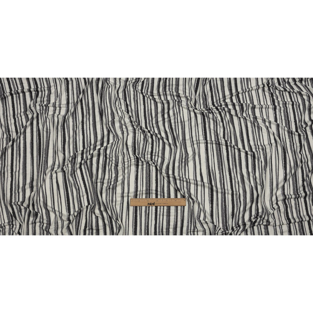 Cool Gray and Off White Painterly Stripes Stretch Rayon Jersey Full