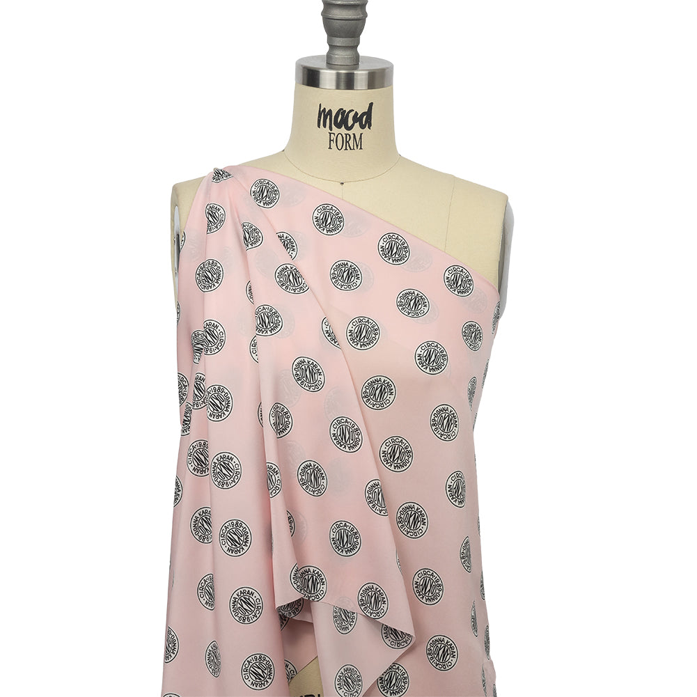 Donna Karan Pink, Black and White Logo Tokens Crepe de Chine Drape
