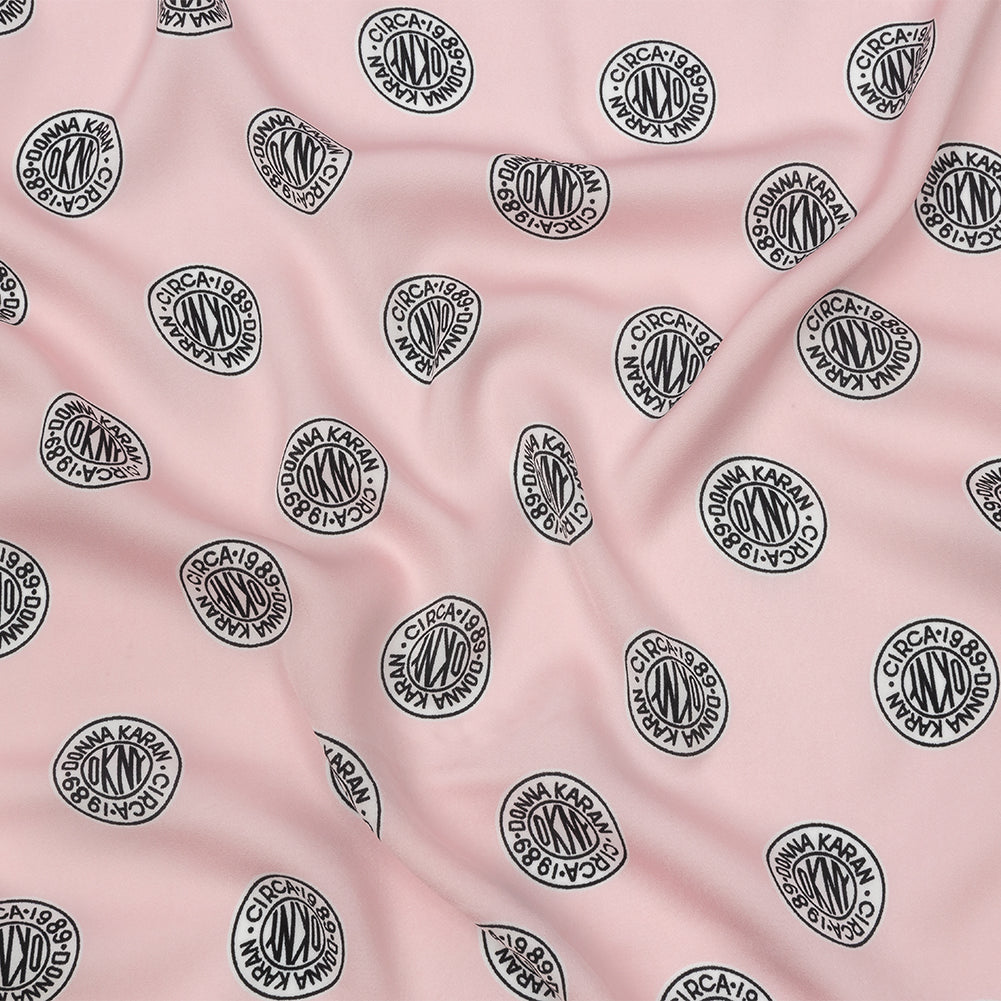 Donna Karan Pink, Black and White Logo Tokens Crepe de Chine
