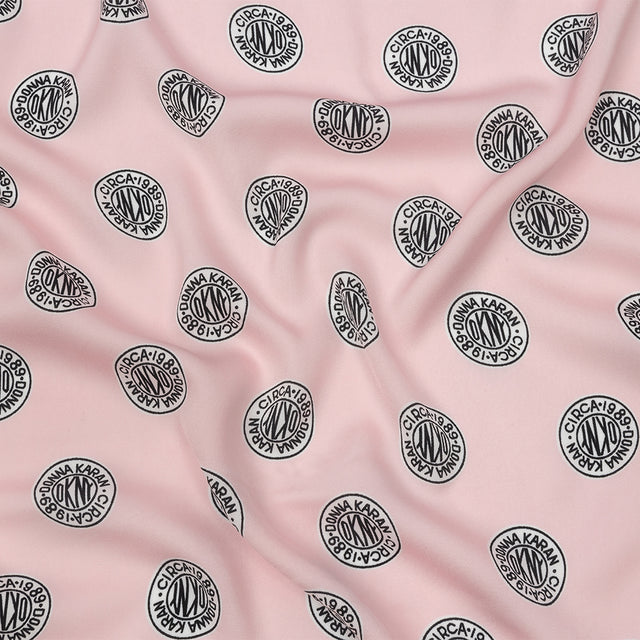 Donna Karan Pink, Black and White Logo Tokens Crepe de Chine