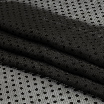 Famous Australian Designer Black Onyx Embroidered Dots and Diagonal Stripes Polyester and Viscose Chiffon Folded