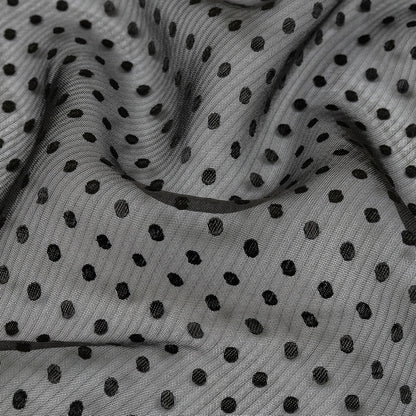 Famous Australian Designer Black Onyx Embroidered Dots and Diagonal Stripes Polyester and Viscose Chiffon Detail