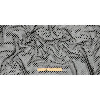 Famous Australian Designer Black Onyx Embroidered Dots and Diagonal Stripes Polyester and Viscose Chiffon Full