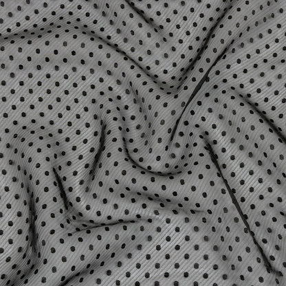Famous Australian Designer Black Onyx Embroidered Dots and Diagonal Stripes Polyester and Viscose Chiffon