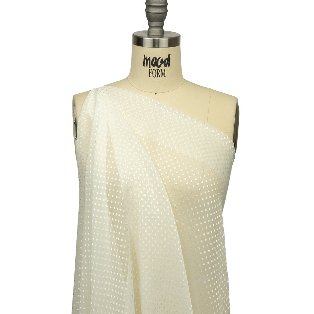 Famous Australian Designer Lead Crystal Embroidered Dots and Diagonal Striped Polyester and Viscose Chiffon Drape
