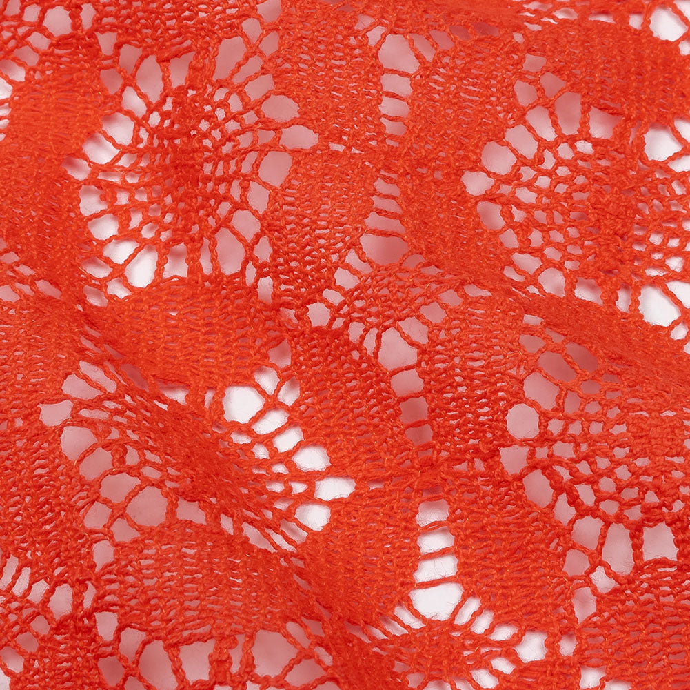 Famous Australian Designer Hot Coral Geometric Floral Cotton and Nylon Crochet Lace Detail