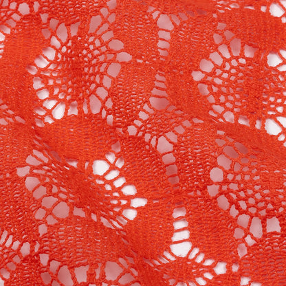 Famous Australian Designer Hot Coral Geometric Floral Cotton and Nylon Crochet Lace Detail