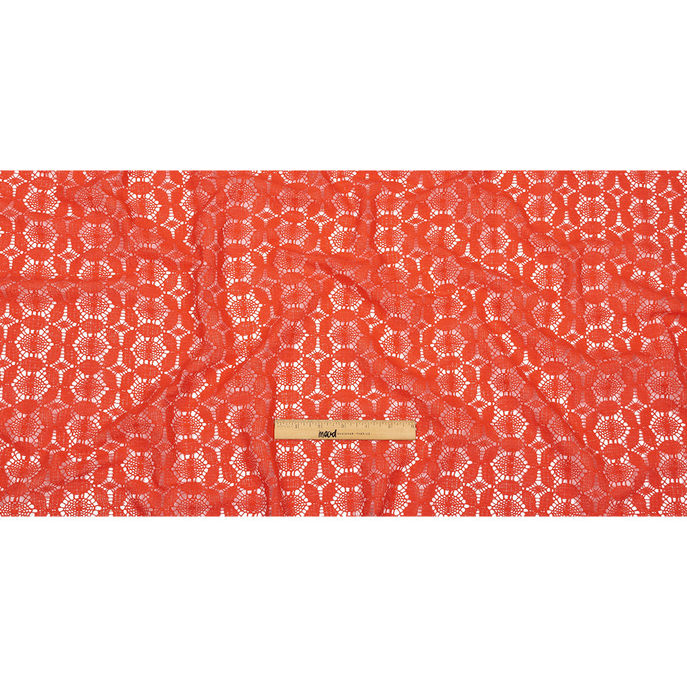 Famous Australian Designer Hot Coral Geometric Floral Cotton and Nylon Crochet Lace Full