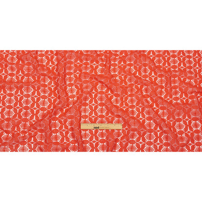 Famous Australian Designer Hot Coral Geometric Floral Cotton and Nylon Crochet Lace Full
